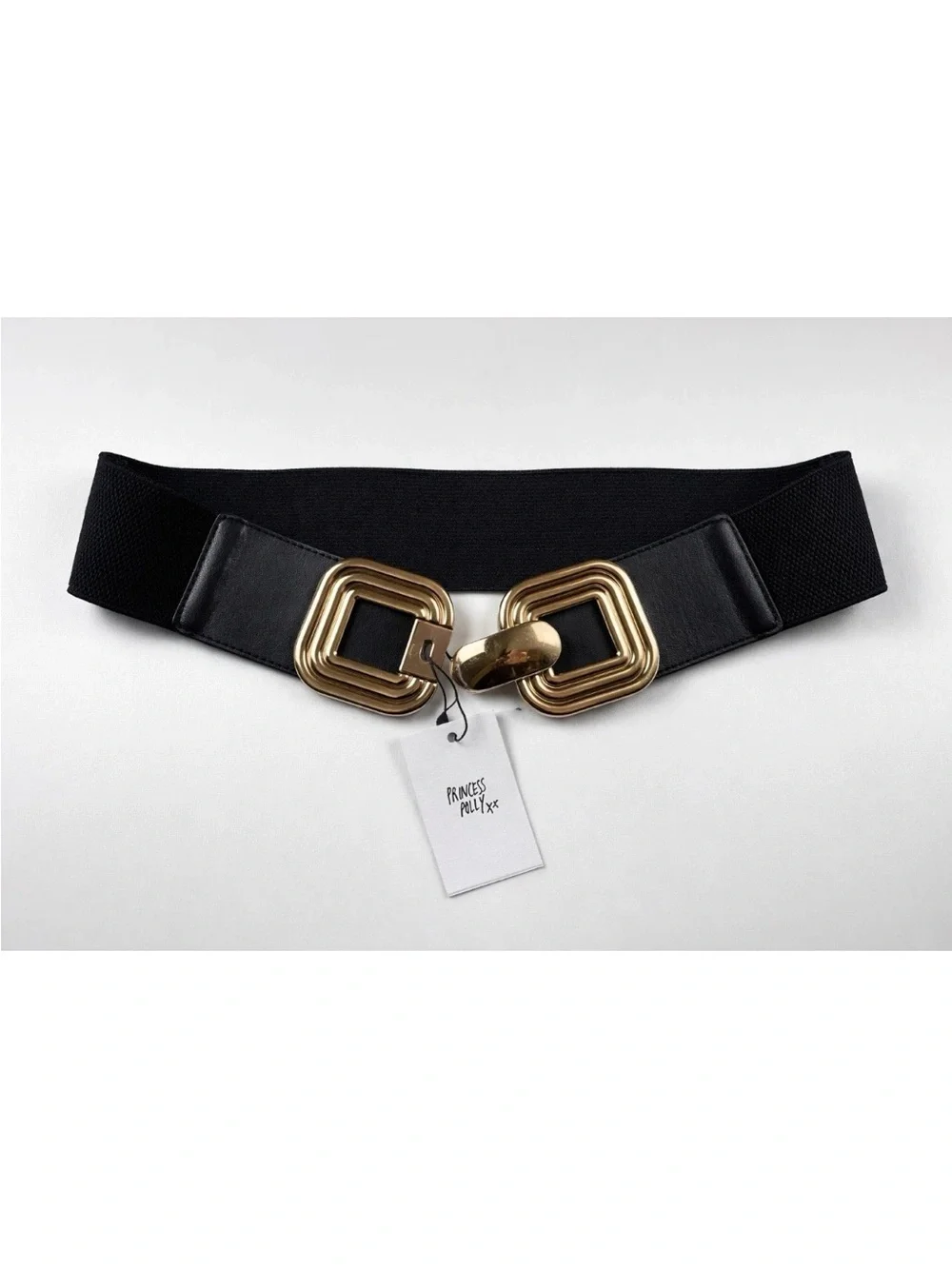 NWT Princess Polly Stanton Wide Stretch Belt Black Gold S/M